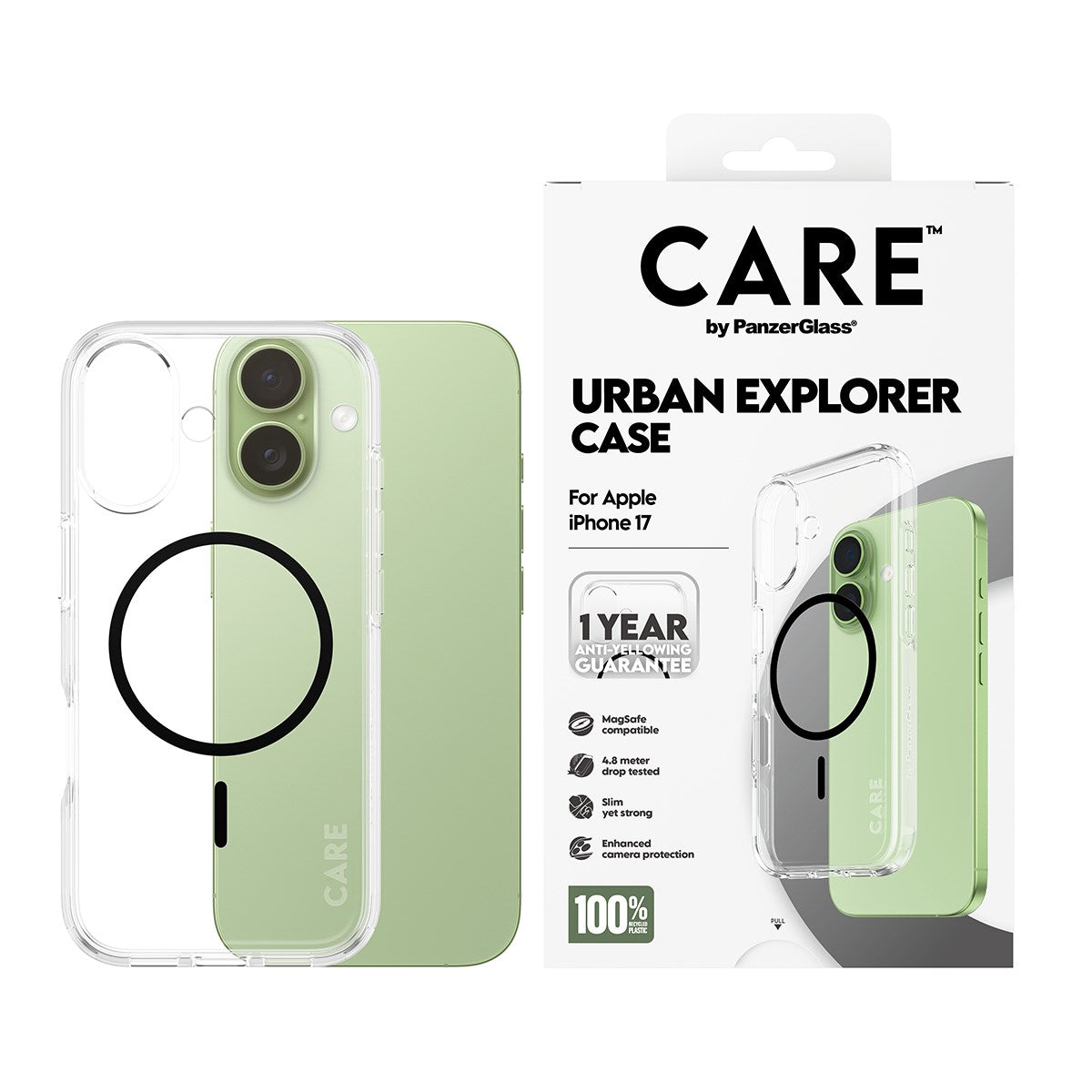 CARE™ by PanzerGlass® Urban Explorer Case Transparent w. Black MagSafe iPhone 17